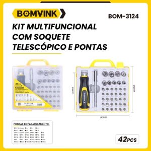 KIT MULTIFUNCIONAL COM SOQUETE TELESCOPIO E PONTAS BONVINK BOM-3124