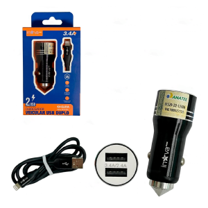 KIT CARREGADOR VEICULAR USB DUPLO IPHONE INOVA KV-GL01A