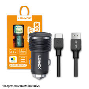 KIT CARREGADOR VEICULAR LEHMOX LE-505TYPE-C TIPO-C