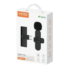 MICROFONE DE LAPELA C/ 1 MIC SEM FIO TYPE C KAIDI KMF5-C / GOLD MCF-03 / LE-931