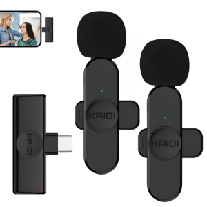 MICROFONE DE LAPELA C/ 2 MIC SEM FIO KAIDI KMF6-C TYPE C