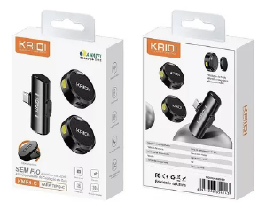 MICROFONE DE LAPELA SEM FIO C/ 2 MIC TYPE C -KMF4C KAID - KA-S2 - REDONDO