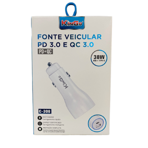 FONTE VEICULAR KINGO 38W USB + TIPE-C C-308