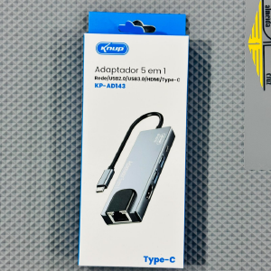 ADAPTADOR TIPO-C P/ HDMI / RJ45 / 2 USB 3.0 / TIPO-C KNUP KP-AD143