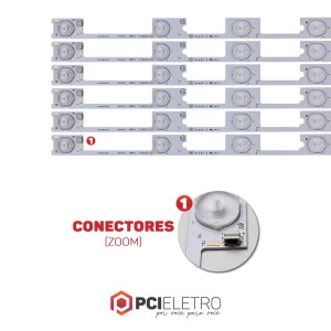 38 - KIT 6 BARRAMENTOS LED TV SEMP TOSHIBA 48L2400 48L5400 DL4844 DL4845I PH48S61DG BC-010